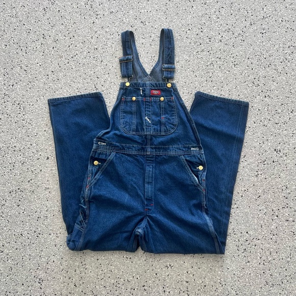 Dickies Denim Bib Overalls Dark Wash 100% Cotton Workwear Men's Size 30x30 - Picture 1 of 7